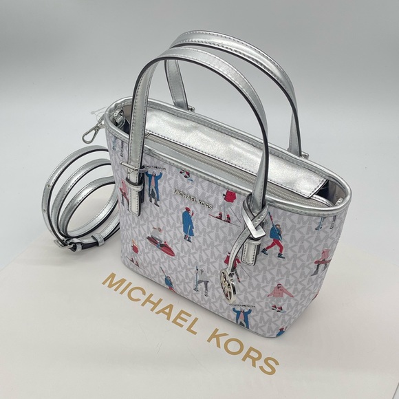 Michael Kors JST Xsmall Top Zip Tote Bag Bright White Multi - Picture 7 of 13